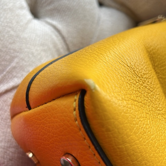 Yellow Genuine Leather Top Handle Handbag - Picture 12 of 13